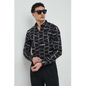 Armani Exchange camasa barbati, culoarea negru, cu guler button-down, slim