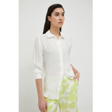 Armani Exchange camasa femei, culoarea alb, cu guler clasic, regular