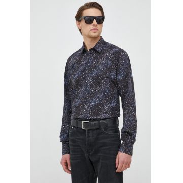 Karl Lagerfeld camasa din bumbac barbati, culoarea negru, cu guler clasic, regular