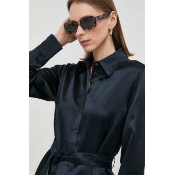 Max Mara Leisure camasa femei, culoarea albastru marin, cu guler clasic, regular