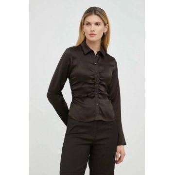 Samsoe Samsoe camasa femei, culoarea maro, cu guler clasic, slim