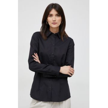 Seidensticker camasa din bumbac femei, culoarea negru, cu guler clasic, slim