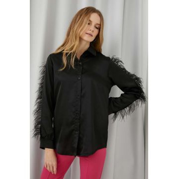 Answear Lab camasa femei, culoarea negru, cu guler clasic, regular
