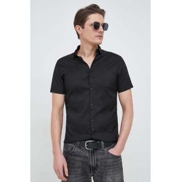 Armani Exchange camasa barbati, culoarea negru, cu guler clasic, regular
