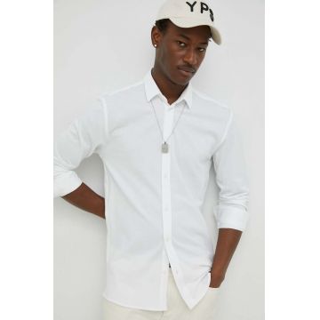 Bruuns Bazaar camasa din bumbac Pique Norman barbati, culoarea alb, cu guler clasic, regular