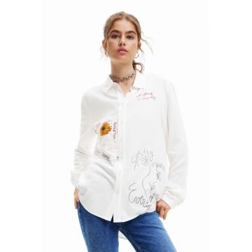 Desigual camasa femei, culoarea alb, cu guler clasic, regular