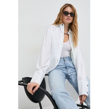 G-Star Raw camasa din bumbac femei, culoarea verde, cu guler clasic, relaxed