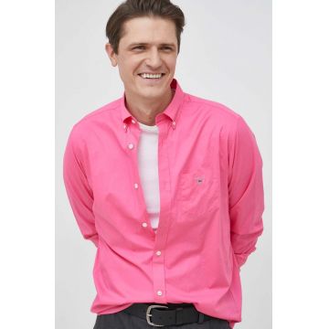 Gant camasa din bumbac barbati, culoarea roz, cu guler button-down, regular Gant camasa din bumbac barbati, culoarea roz, cu guler button-down, regular