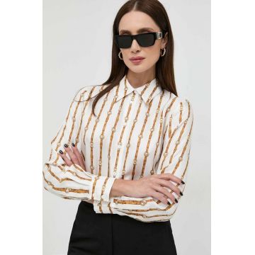 Luisa Spagnoli camasa de matase culoarea alb, cu guler clasic, regular
