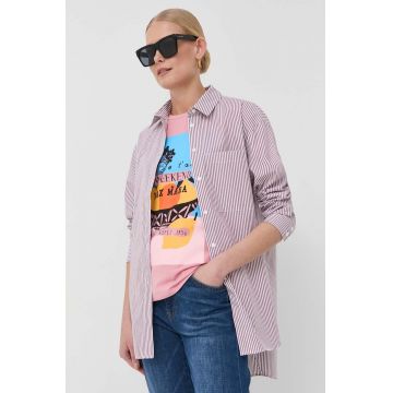 MAX&Co. camasa din bumbac femei, culoarea bordo, cu guler clasic, regular