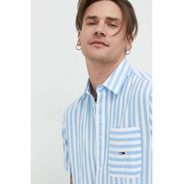 Tommy Jeans camasa din amestec de in cu guler clasic, relaxed