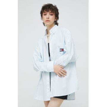Tommy Jeans camasa din bumbac femei, cu guler clasic, relaxed