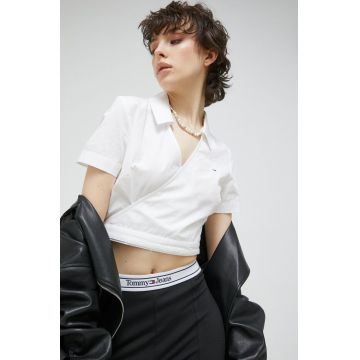 Tommy Jeans camasa din bumbac femei, culoarea alb Tommy Jeans camasa din bumbac femei, culoarea alb