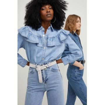 Answear Lab camasa jeans x colecția limitată SISTERHOOD femei, cu guler clasic, regular