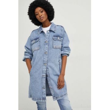 Answear Lab camasa jeans x colecția limitată SISTERHOOD femei, cu guler clasic, relaxed
