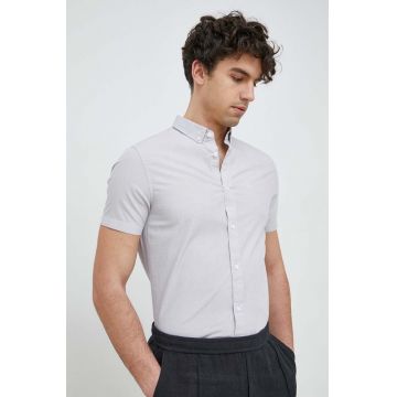 Armani Exchange camasa din bumbac barbati, culoarea gri, cu guler button-down, slim
