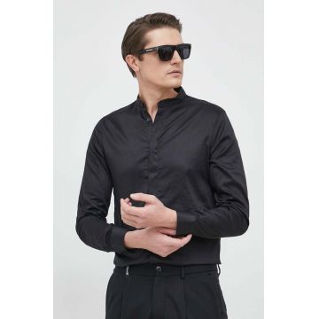 Armani Exchange camasa din bumbac barbati, culoarea negru, cu guler stand-up, regular