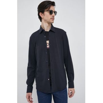 BOSS camasa din bumbac barbati, culoarea albastru marin, cu guler clasic, regular