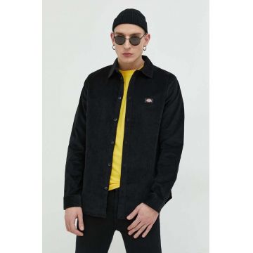 Dickies camasa din velur culoarea negru, cu guler clasic, regular