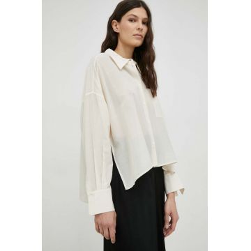 Drykorn camasa Namida femei, culoarea bej, cu guler clasic, relaxed