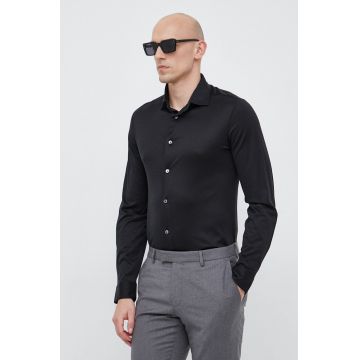 Emporio Armani camasa barbati, culoarea negru, cu guler clasic, slim