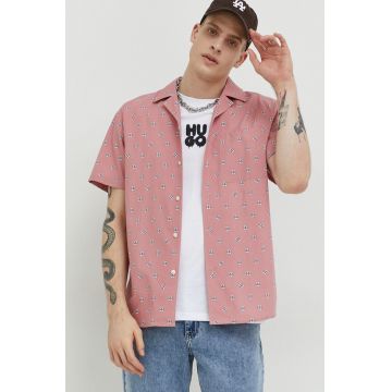 HUGO camasa din bumbac barbati, culoarea roz, regular