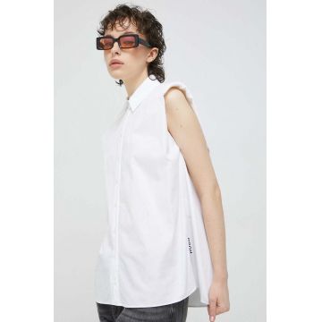 HUGO camasa din bumbac femei, culoarea alb, cu guler clasic, regular