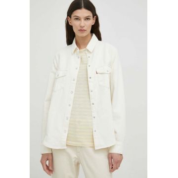 Levi's camasa jeans femei, culoarea bej, cu guler clasic, regular