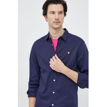 Lyle & Scott camasa barbati, culoarea albastru marin, cu guler clasic, slim