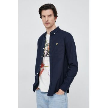 Lyle & Scott camasa din bumbac barbati, culoarea albastru marin, cu guler button-down, regular