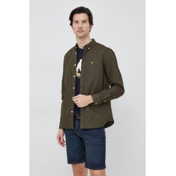 Lyle & Scott camasa din bumbac barbati, culoarea verde, cu guler button-down, regular