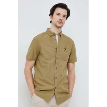 Lyle & Scott camasa din bumbac barbati, culoarea verde, cu guler button-down, regular
