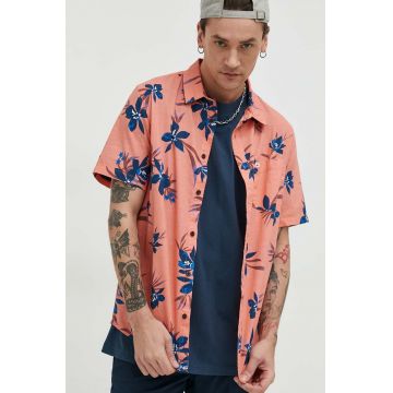 Quiksilver camasa din bumbac barbati, culoarea portocaliu, cu guler clasic, regular