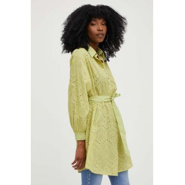 Answear Lab camasa din bumbac femei, culoarea verde, cu guler clasic, relaxed