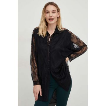 Answear Lab camasa femei, culoarea negru, cu guler clasic, relaxed