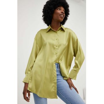 Answear Lab camasa femei, culoarea verde, cu guler clasic, relaxed