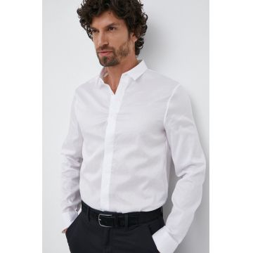 Armani Exchange camasa din bumbac barbati, culoarea alb, cu guler clasic, slim
