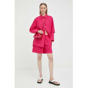 Herskind camasa din bumbac Henriette femei, culoarea roz, cu guler clasic, relaxed