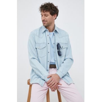 BOSS camasa jeans BOSS ORANGE barbati, cu guler clasic, regular
