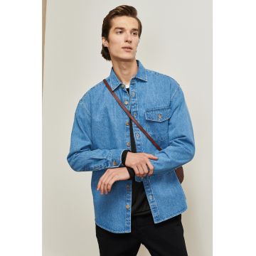 Camasa de denim cu buzunar cu clapa pe piept