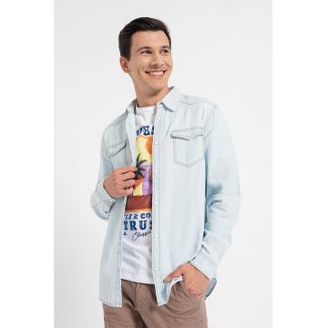 Camasa din amestec de denim cu buzunare pe piept