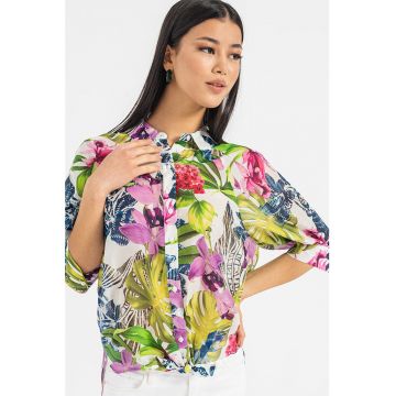 Camasa din amestec de matase cu model floral