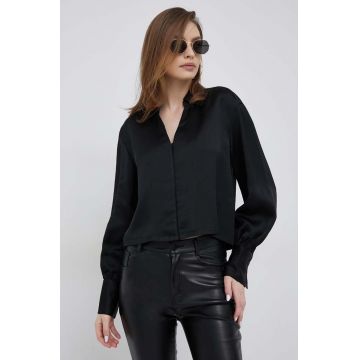 Dkny camasa femei, culoarea negru, cu guler clasic, relaxed