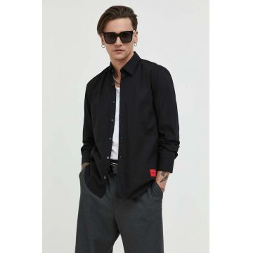 HUGO camasa barbati, culoarea negru, cu guler clasic, slim
