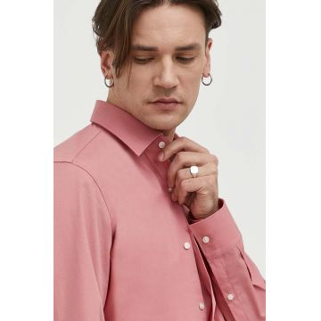 HUGO cămașă bărbați, culoarea roz, cu guler clasic, slim 50289499 HUGO cămașă bărbați, culoarea roz, cu guler clasic, slim 50289499