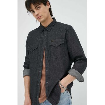 Lee camasa jeans barbati, culoarea gri, cu guler clasic, regular