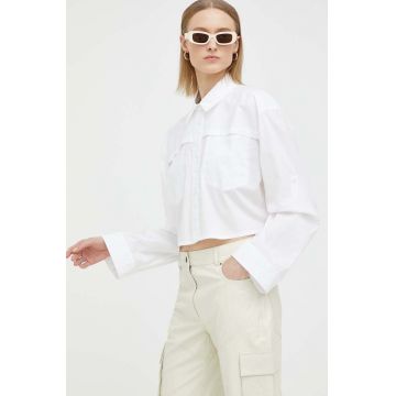 Remain camasa din bumbac femei, culoarea alb, cu guler clasic, relaxed