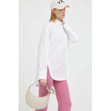 Remain camasa din bumbac femei, culoarea alb, cu guler clasic, relaxed