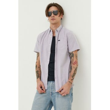 Superdry camasa din bumbac barbati, culoarea violet, cu guler clasic, regular