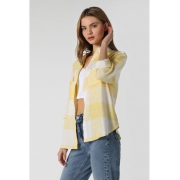 Camasa in carouri cu maneci lungi - Galben deschis